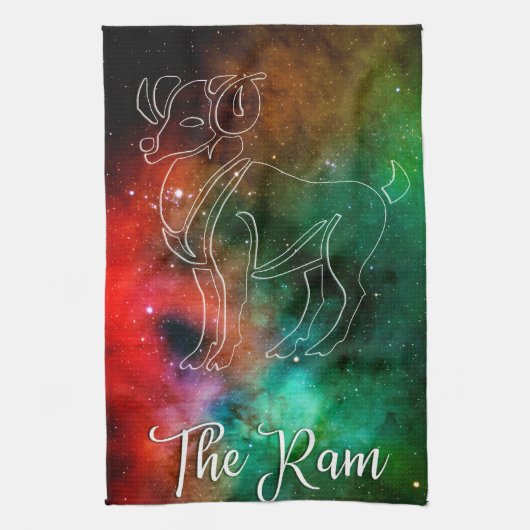 〔占星術の〕十二宮図: Aries 'The Ram' キッチンタオル (縦)