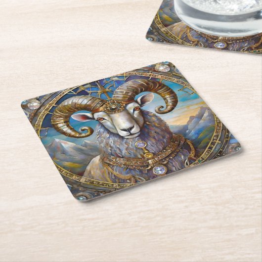 〔占星術の〕十二宮図- Aries The Ram スクエアペーパーコースター (アングル)
