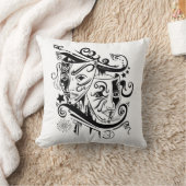 〔占星術の〕十二宮図- Gemini – 白黒 クッション (ブランケット)