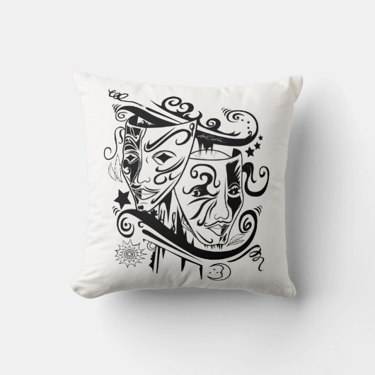 〔占星術の〕十二宮図- Gemini – 白黒 クッション (正面)