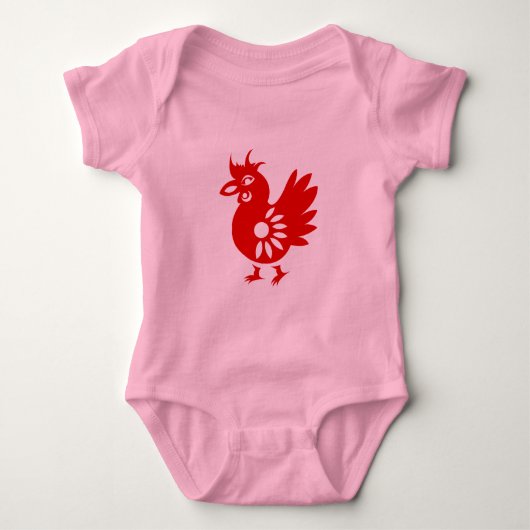 (占星術の)十二宮図PAPERCUTのオンドリのイラストレーション ベビーボディスーツ (正面)