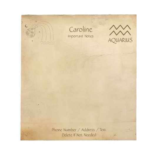 〔占星術の〕十二宮図Sign Aquarius - Personalizable Notepad ノートパッド (正面)