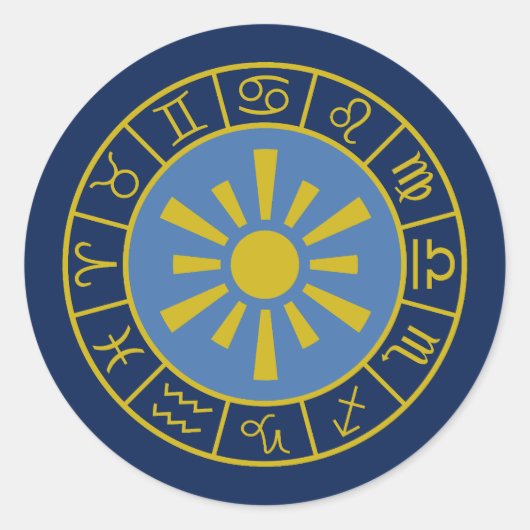 〔占星術の〕十二宮図Sun Wheel+シンボル占星術の金ゴールド+ブルース ラウンドシール (正面)