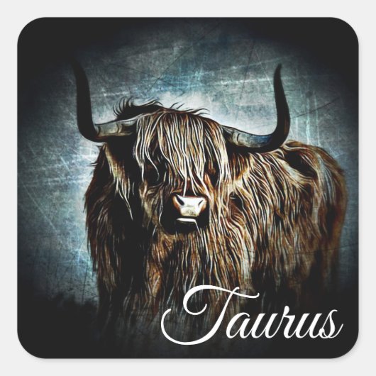 〔占星術の〕十二宮図Taurus Bull Symbol Astrologyステッカー スクエアシール (正面)