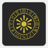 占星術の〔占星術の〕十二宮図シンボルWheel+Sun金ゴールド スクエアシール (正面)