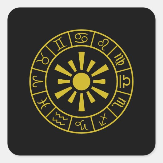 占星術の〔占星術の〕十二宮図シンボルWheel+Sun金ゴールド スクエアシール (正面)