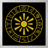 占星術の〔占星術の〕十二宮図シンボルWheel+Sun金ゴールド ポスター (正面)