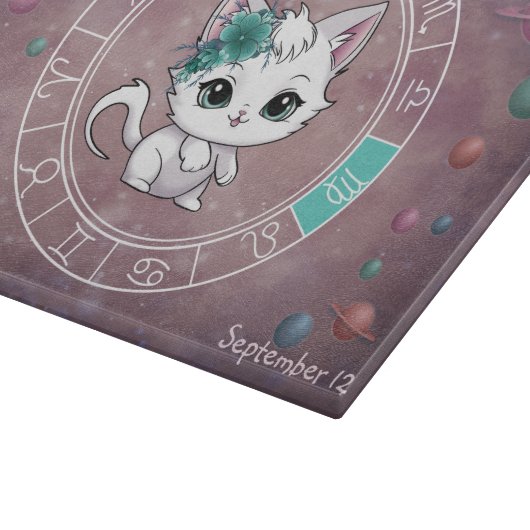 占星術の《星座》乙女座かわいい猫〔占星術の〕十二宮図ホイールプラネット カッティングボード (角)