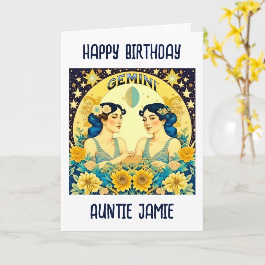 占星術サインジェミニツインズシナ誕生日 カード (黄色い花)