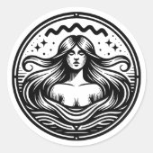占星術サイン水族館のシンボル女性 ラウンドシール (正面)