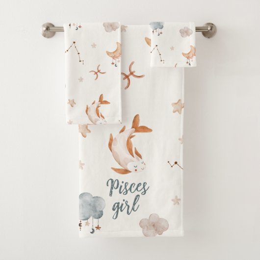 占星術デザイン:水彩魚座〔占星術の〕十二宮図標識 バスタオルセット (インサイチュ)