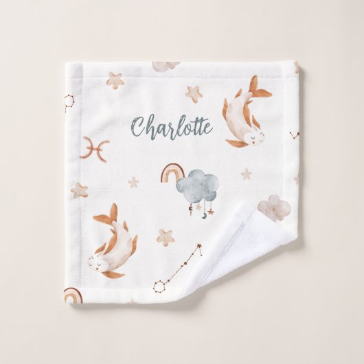 占星術デザイン:水彩魚座〔占星術の〕十二宮図標識 バスタオルセット (ウォッシュタオル)