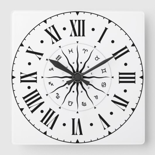 占星術ホイール(ローマ数字) スクエア壁時計 (正面)