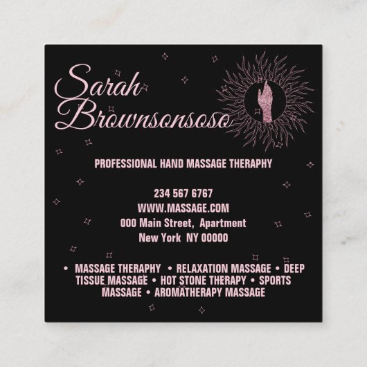 占星術マッサージ療法癒しの手の星 スクエア名刺 (裏面)