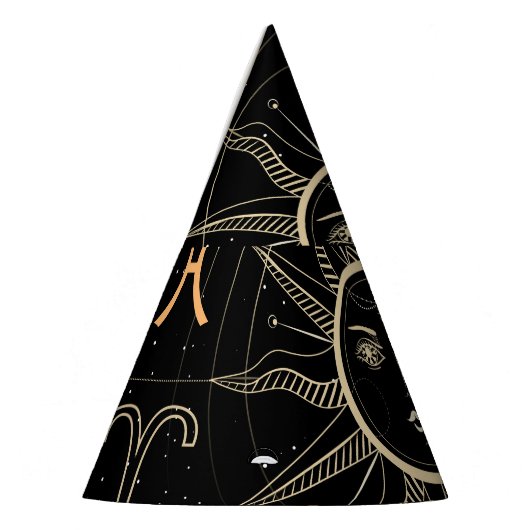 占星術円、〔占星術の〕十二宮図シンボルや象徴、ヴィンテージ。 パーティーハット (左)