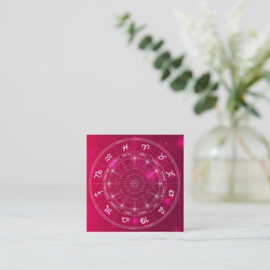 占星術師の占星術のビジネスサービスのピンク スクエア名刺 (スタンド正面)