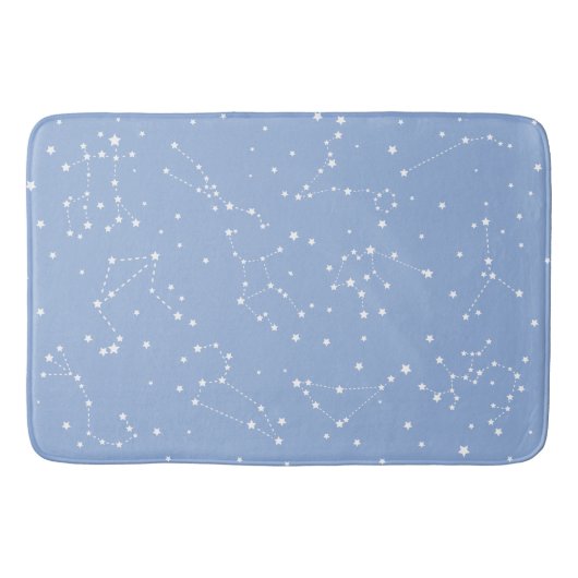 占星術 パステルブルー 白い星 星座 バスマット (正面)