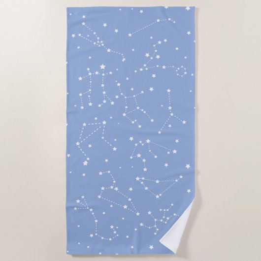 占星術 パステルブルー 白い星 星座 ビーチタオル (正面)