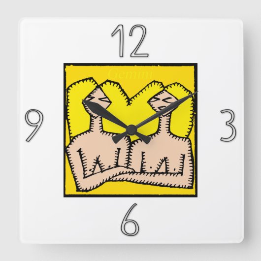 占星術〔占星術の〕十二宮図サインジェミニ壁時計 スクエア壁時計 (正面)