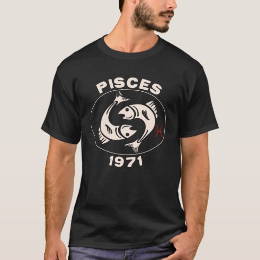 占星術〔占星術の〕十二宮図サインフィッシュピセス1971 Tシャツ (正面)