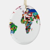 印を付けられた世界-世界の旗の地図 セラミックオーナメント (右)