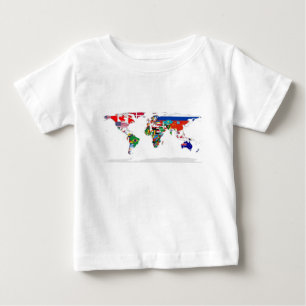 印を付けられた世界-世界の旗の地図 ベビーTシャツ