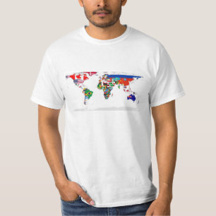 印を付けられた世界-世界の旗の地図 Tシャツ