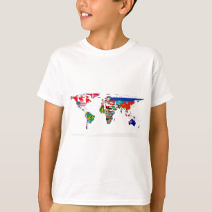 印を付けられた世界-世界の旗の地図 Tシャツ