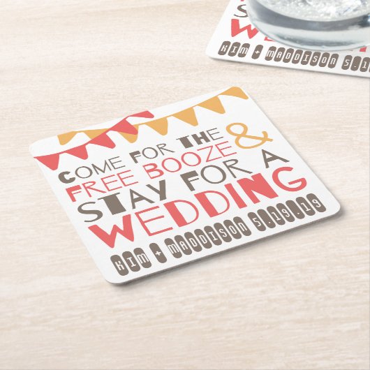 印を付けられた酒宴及び結婚式の保存日付のコースター スクエアペーパーコースター (アングル)