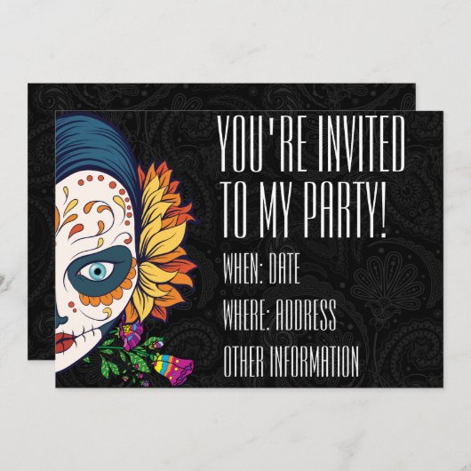 印カスタム刷甘糖スカル花 招待状 (正面/裏面)