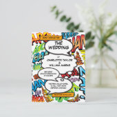 印モダン刷おもしろい結婚漫画 インビテーションポストカード (スタンド正面)