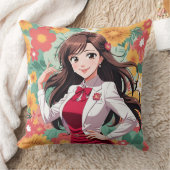 印刷かわいらしされたフローラ背景を持つアニメレディ クッション (ブランケット)