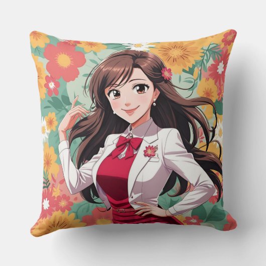 印刷かわいらしされたフローラ背景を持つアニメレディ クッション (裏面)