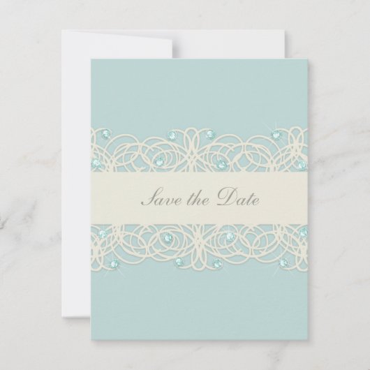 印刷されたアクアミント結晶で日付を保存 セーブザデート (正面)