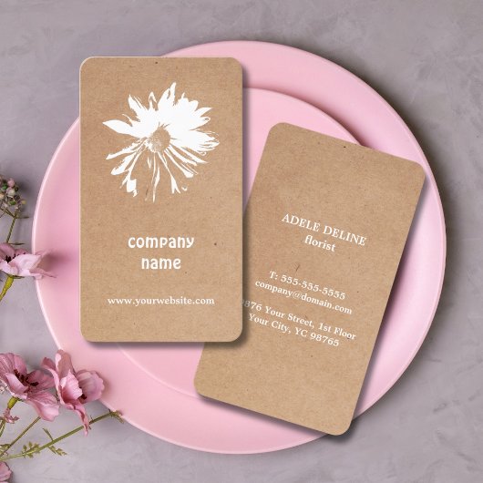 印刷されたエレガントクラフトホワイトフローラ 名刺