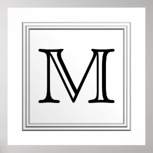 印刷されたカスタムなモノグラム。 白黒。 ポスター