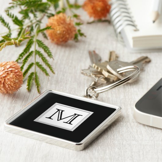 印刷されたカスタムなモノグラム。 黒および淡い色のな灰色 キーホルダー (側面)