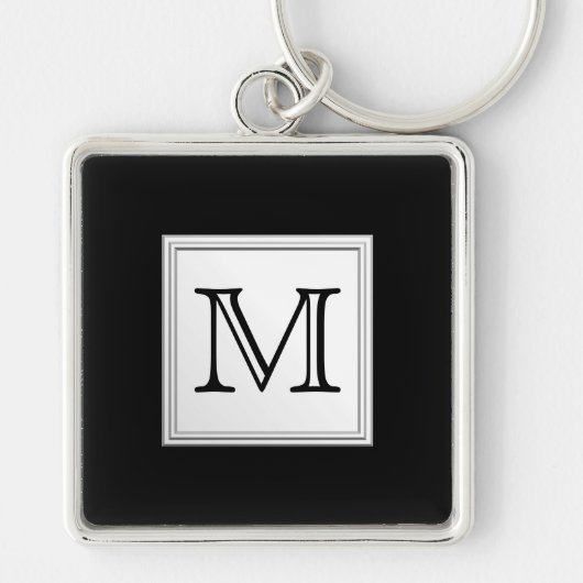 印刷されたカスタムなモノグラム。 黒および淡い色のな灰色 キーホルダー (正面)