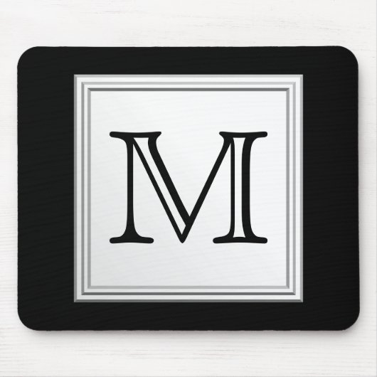 印刷されたカスタムなモノグラム。 黒および淡い色のな灰色 マウスパッド (正面)