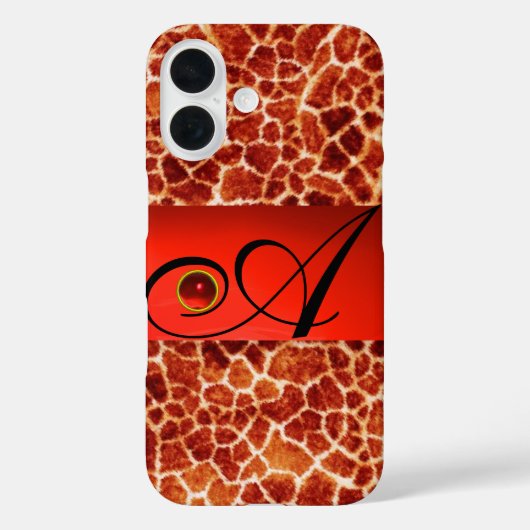 印刷されたキリンの皮に赤いルビーの宝石モノグラム。 Case-Mate iPhoneケース (裏面)
