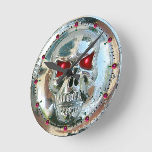 印刷されたクロムスカルの赤いルビー色の宝石 ラウンド壁時計 (傾斜)