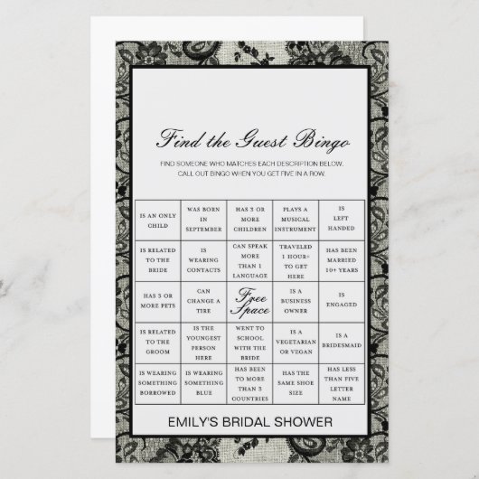 印刷されたゲストビンゴシャワーゲームを検索 (正面/裏面)