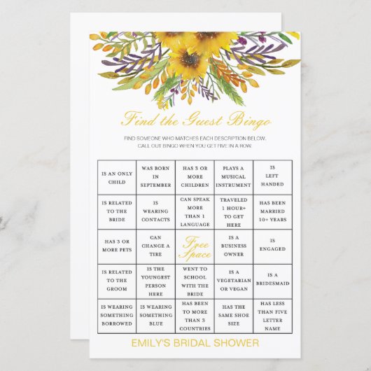 印刷されたゲストビンゴシャワーゲームを検索 (正面/裏面)