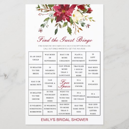 印刷されたゲストビンゴシャワーゲームを検索 (正面)