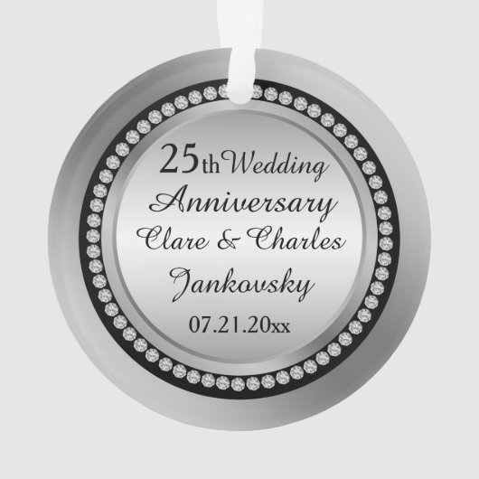 印刷されたダイヤモンドの第25結婚記念日のオーナメント オーナメント (裏面)