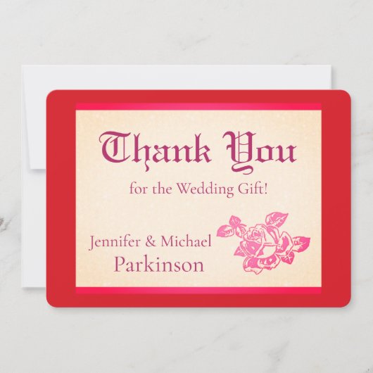 印刷されたバラサンキューカード (正面)