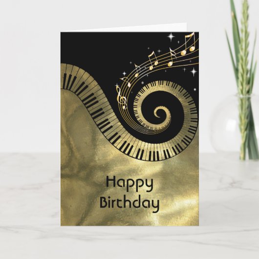 印刷されたピアノ鍵と金ゴールド楽譜 カード (正面)