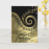 印刷されたピアノ鍵と金ゴールド楽譜 カード (黄色い花)