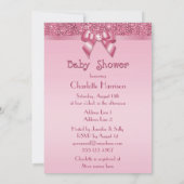 印刷されたピンクのスパンコールおよび弓女の子のベビーシャワー 招待状 (裏面)