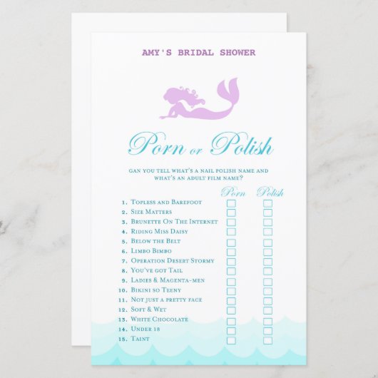 印刷されたマーメイドブライダルシャワーゲーム，ウェディングシャワー (正面/裏面)